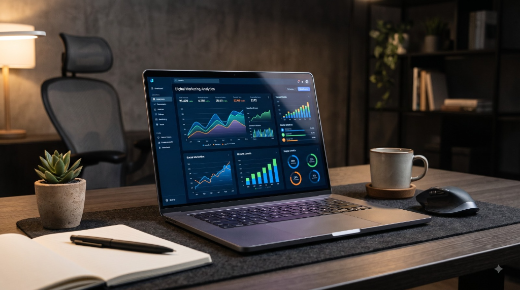 Digital marketing performance analytics and growth metrics dashboard